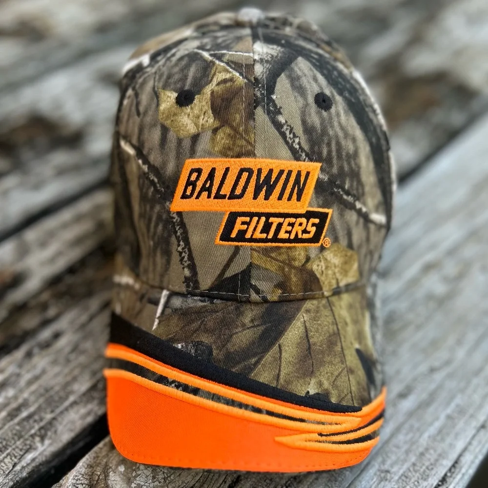 New Baldwin Filters Camouflage & Orange Adjustable Baseball Hat Cap